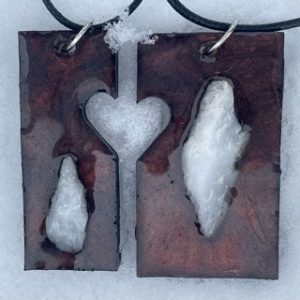 Quartz Crystal Friendship Pendant Set on Bronze Swirl Mica