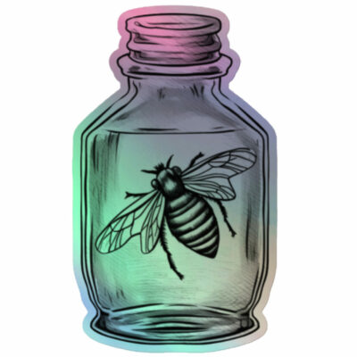 Bee in a bottle holographic stickers