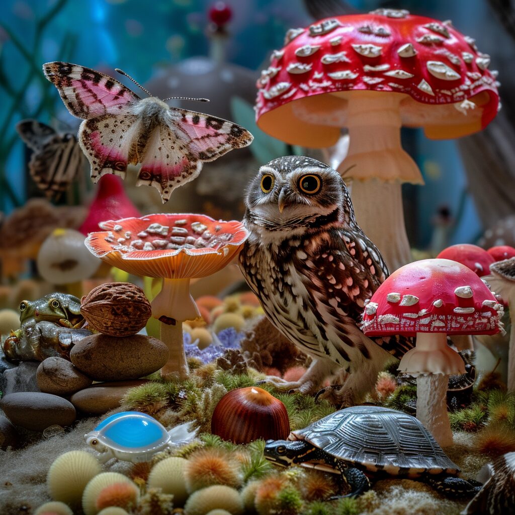  best enchanted forest puzzles of 2024. Best Nature Puzzles with mushrooms. Barn owl puzzle with red amanita mushrooms and magnolia along a waterfall stream in the forest. the best  500 piece Mystical Woodland Puzzles. pink moth and turtle puzzles