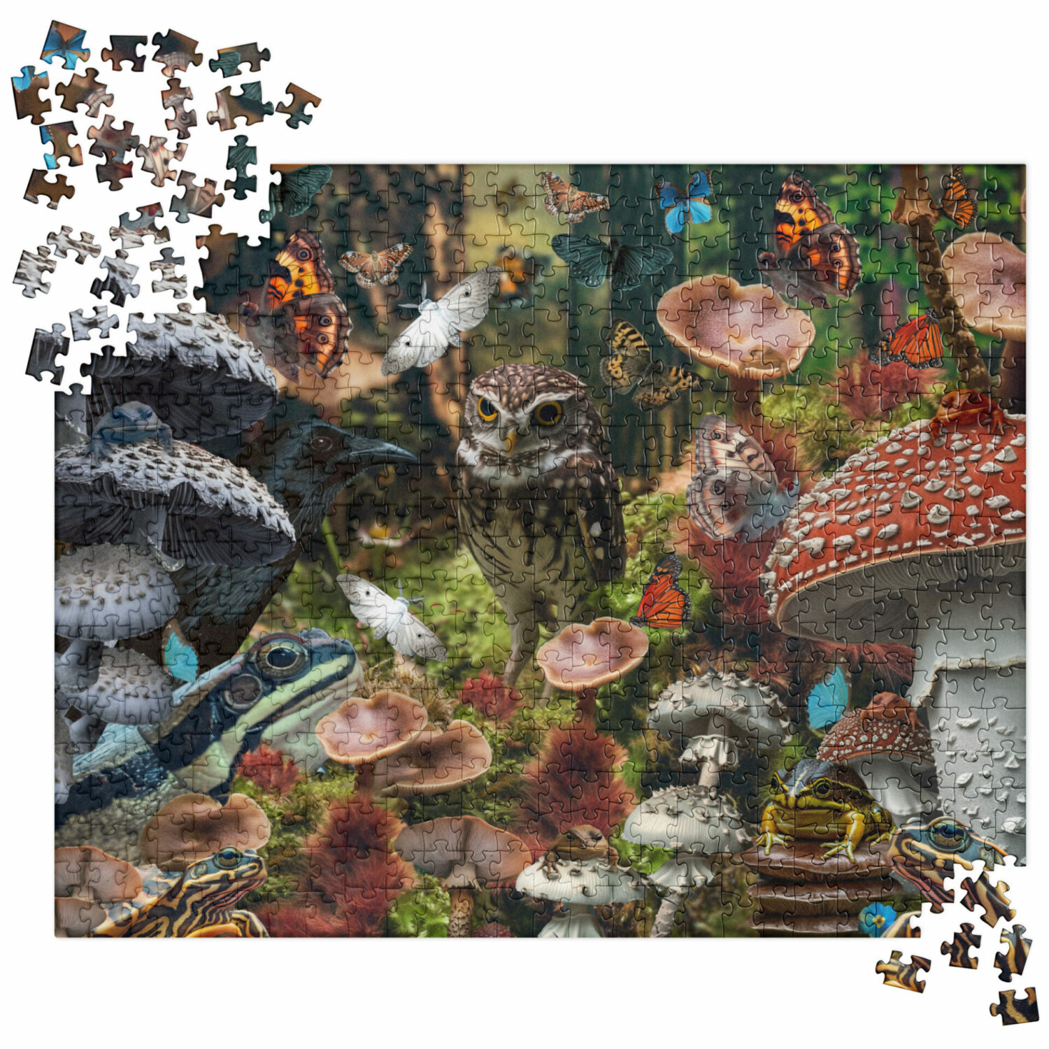 woodland creature puzzlewith wild mushrooms, frogs, owls, toads, turtles, raven, butterflies and moths are all the rage. This beautiful forest puzzle is one of our best selling nature puzzles and our top seller of puzzles with wild mushrooms. Busy nature puzzle with mushrooms is one of the best nature puzzles of 2024! this puzzle with wild mushrooms was designed in my Maine studio, where nature inspires me.