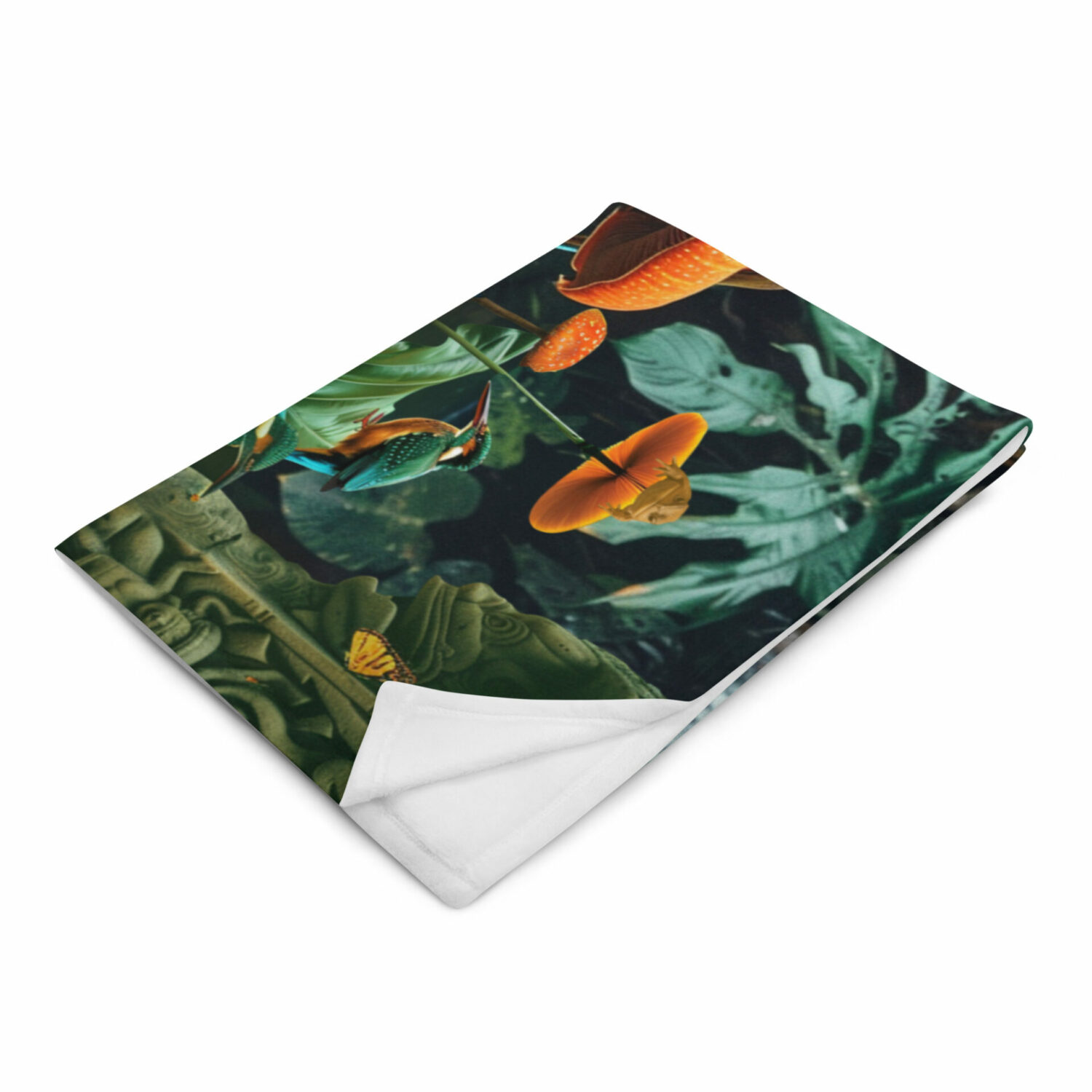 vibrant enchanted blankets Lost city colorful animal blanket featuring tropical birds and ancient ruins in the Amazon