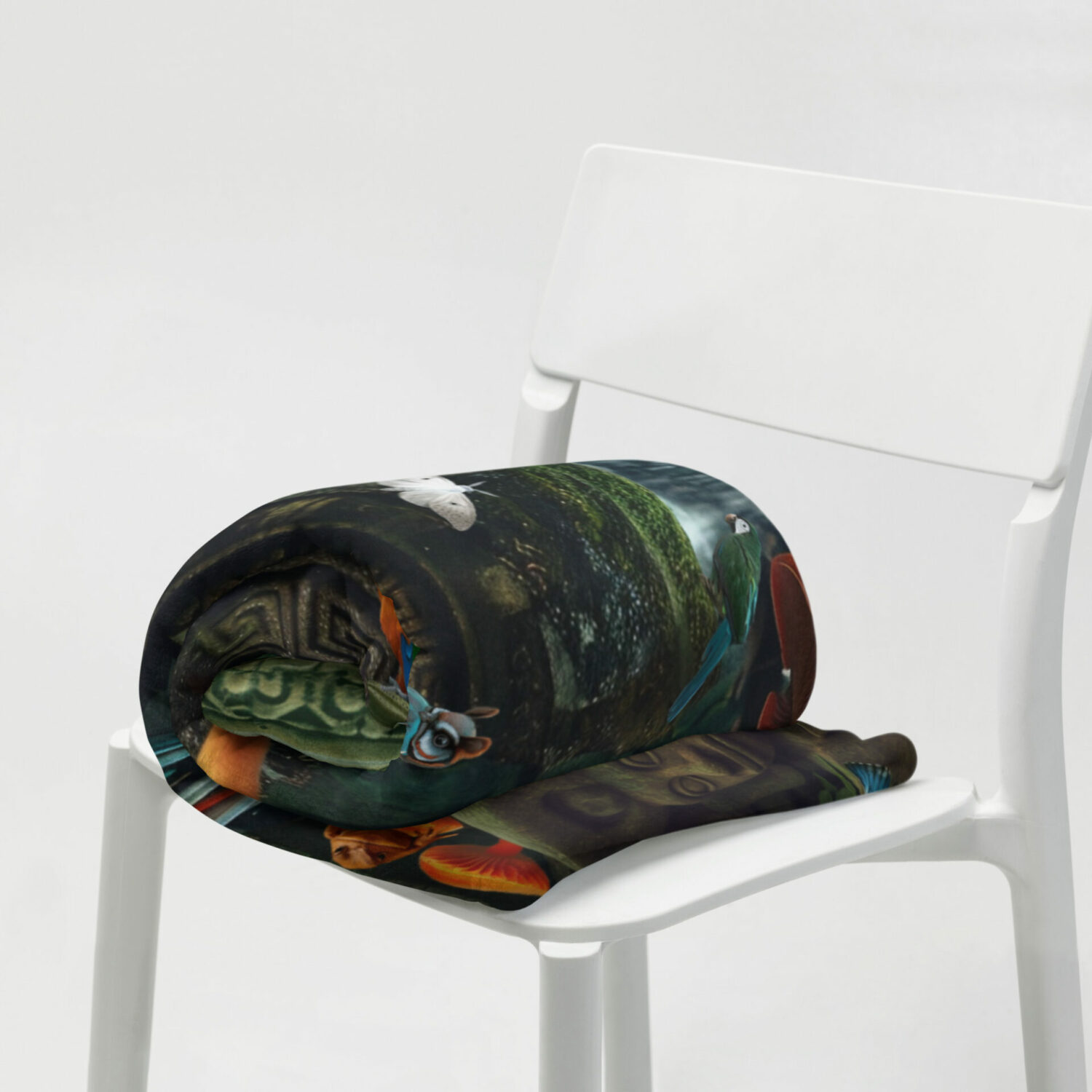 vibrant enchanted blankets Lost city colorful animal blanket featuring tropical birds and ancient ruins in the Amazon