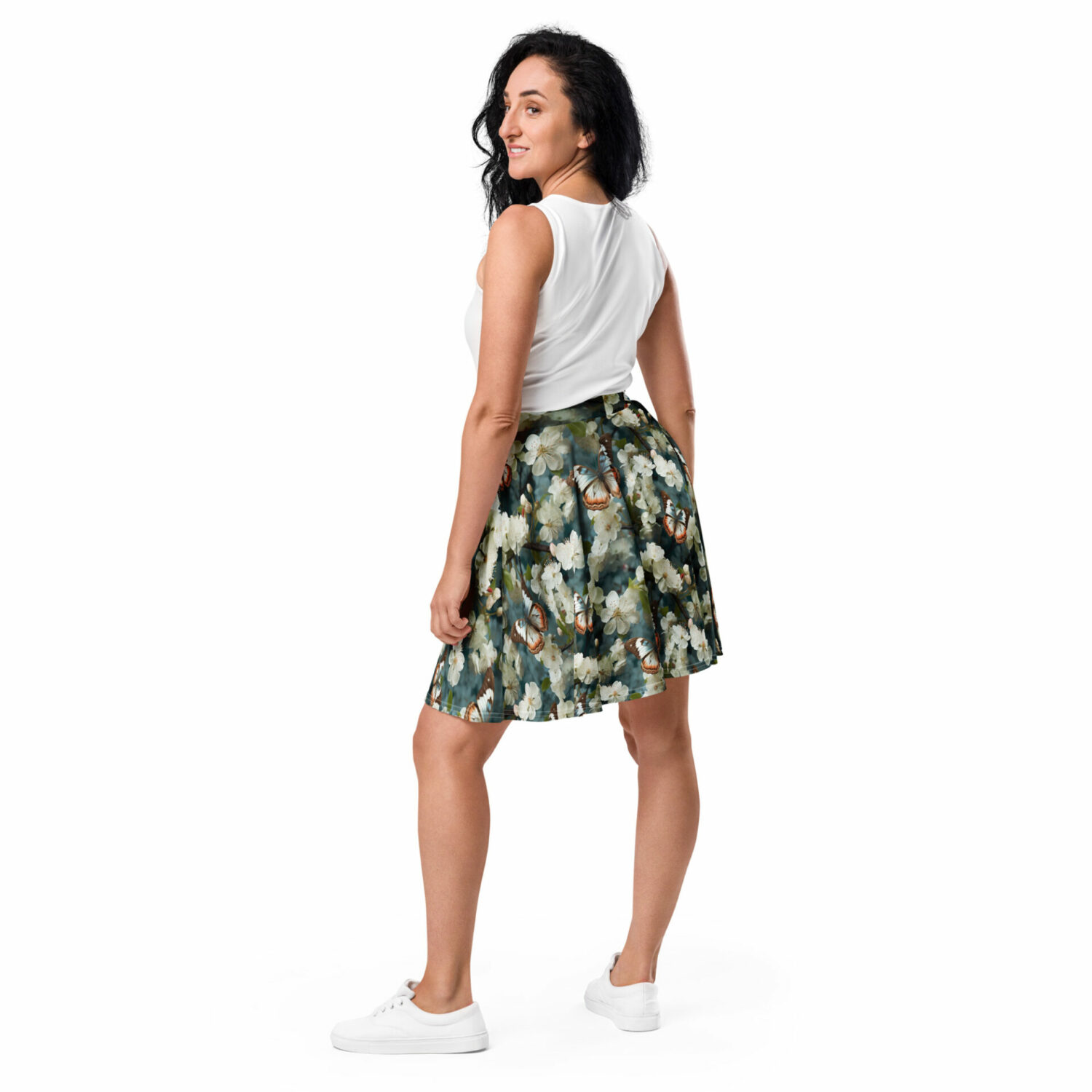 short skirt with butterflies on apple blossoms