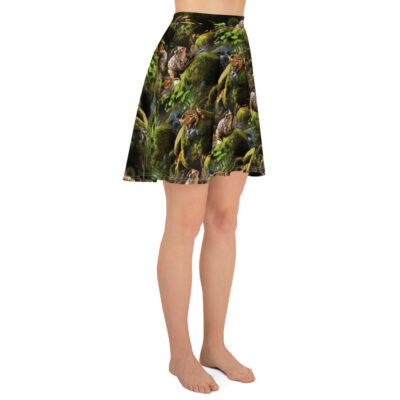 short skirt with toads. green thigh length skirt with forest animals.