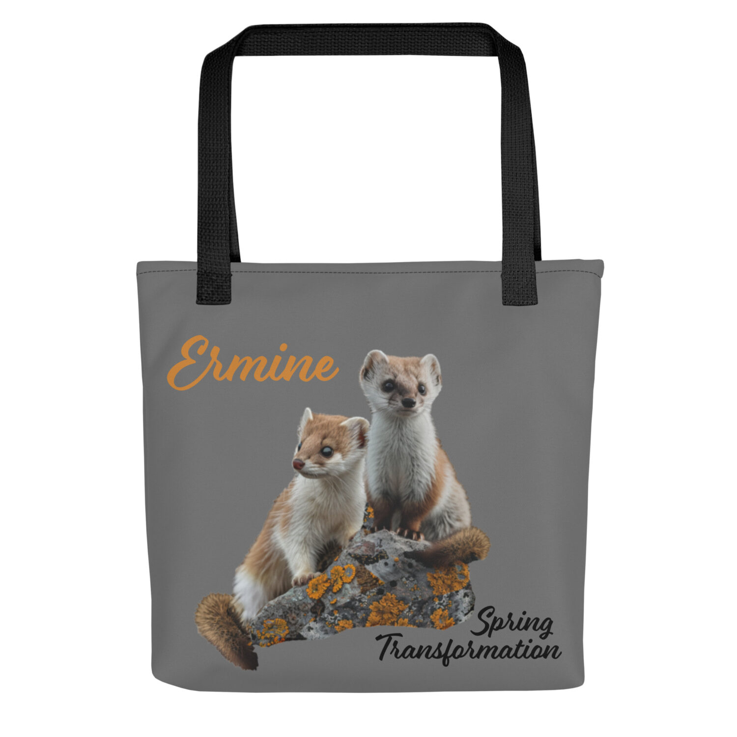 Maine ermine weasel in early spring on rocks tote bag