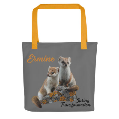 Maine ermine weasel in early spring on rocks tote bag