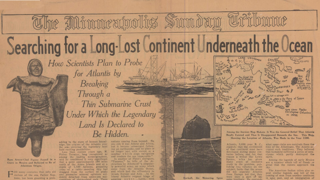 old newspaper article about search for Atlantis led by Harvard scholars in 1931